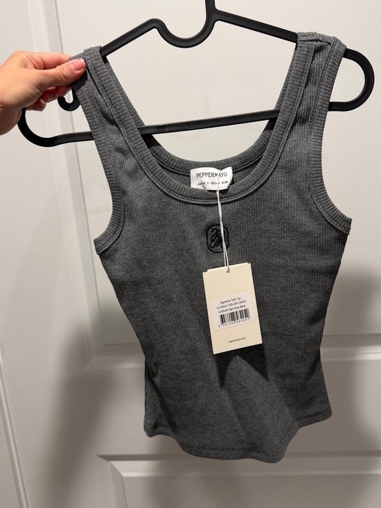 Peppermayo Tops - Peppermayo Dark Gray Ribbed Tank Top with Embroidered Logo